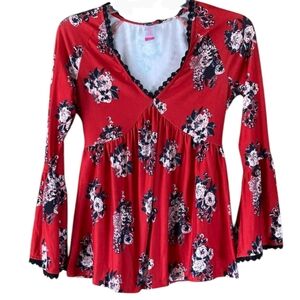 No Boundaries Red and Black Bell Sleeve Blouse Size Small (3-5)